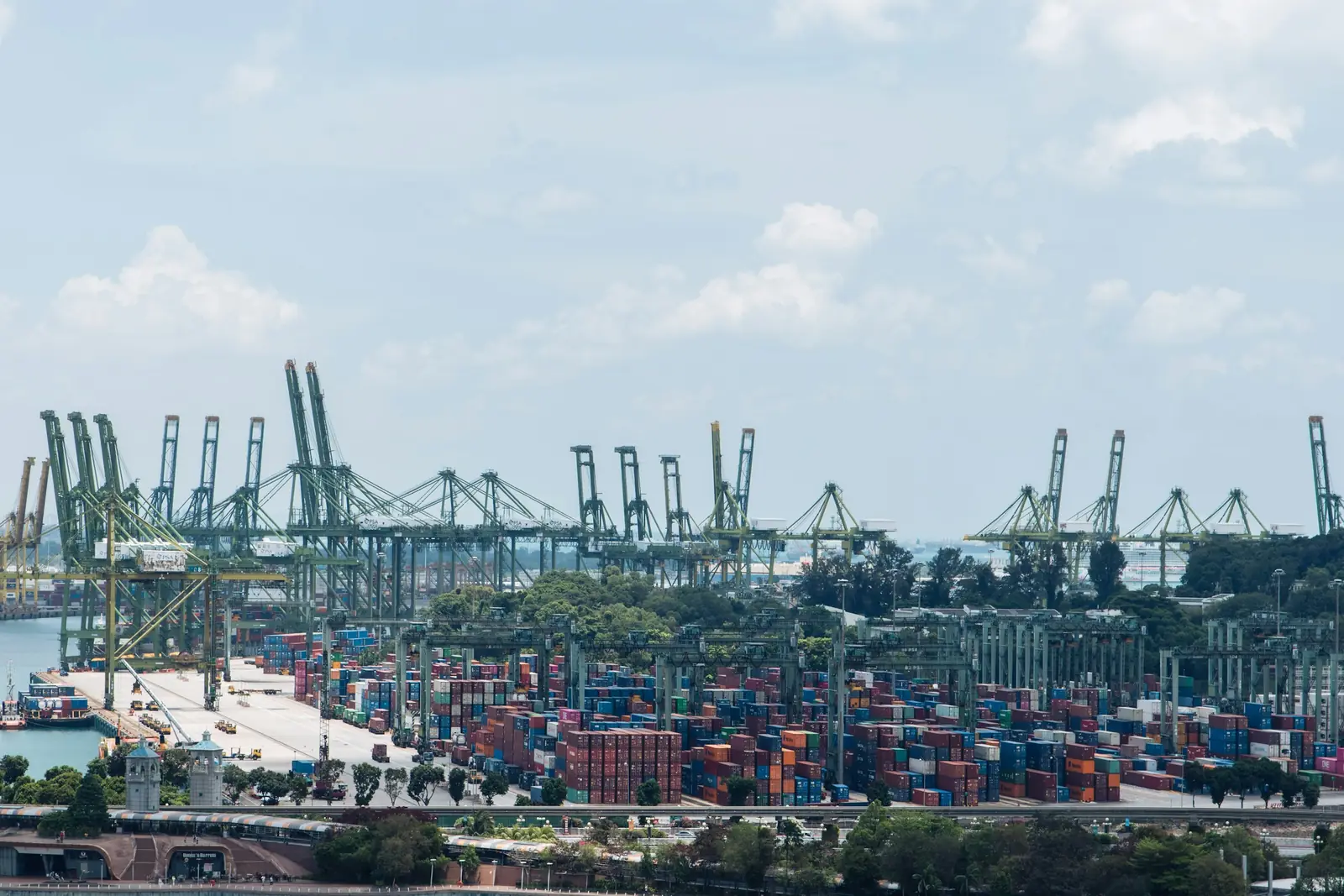 Panorama of a busy container port