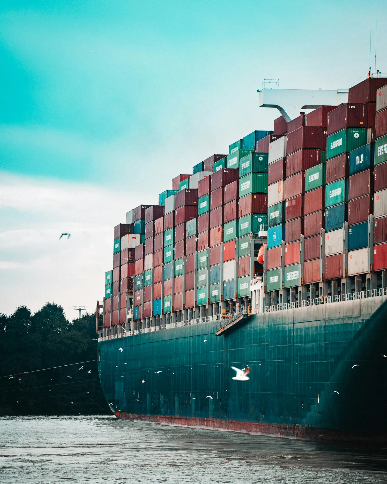 Bow of a fully loaded container ship